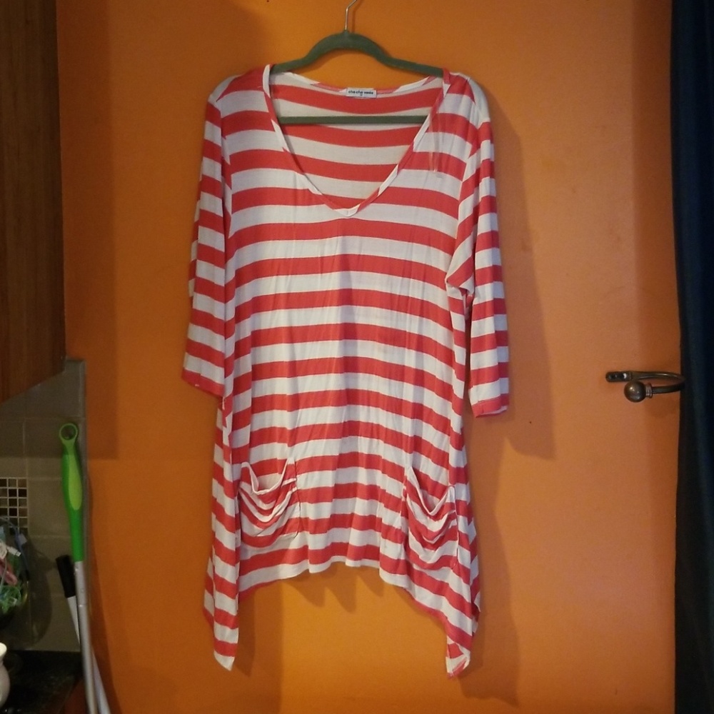 Orange and white striped shirt dress